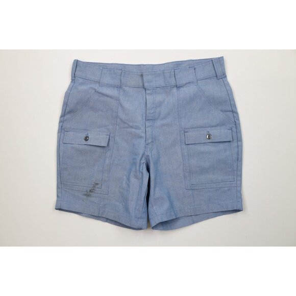 Vintage 70s Streetwear Mens 36 Distressed Chambray Above Knee Shorts Blue USA - Picture 1 of 13